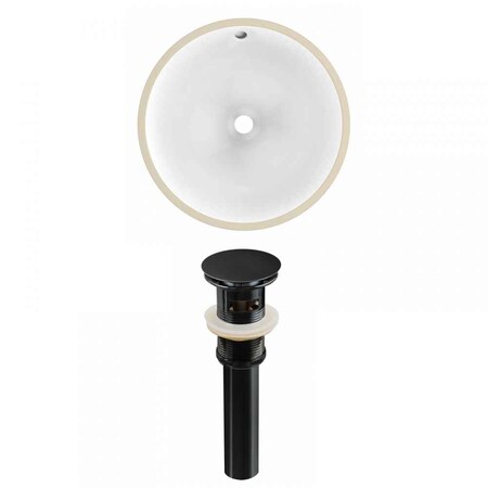 American Imaginations 16.5" W Round Undermount Sink Set In White, Black Hardware, Overflow Drain Incl. AI-24782